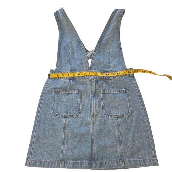 Forever 21 Denim Y2K Overall Mini Skirt Zipper Deep V Top Size L Fits M /Junior - Picture 9 of 12